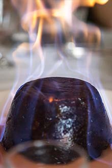 Christmas pudding and wine