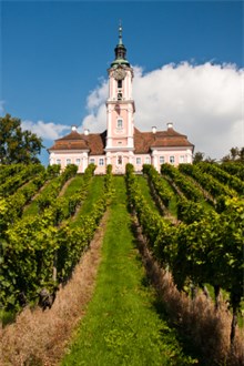 View on German Chateau up vineyard hill