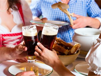 Bavarian Restaurant with people drinking Dunkel beer